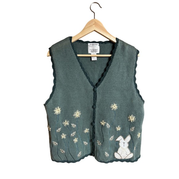 Christopher & Banks Sweaters - Christopher Banks Vintage Hand Embroidered Holiday Spring Sweater Vest Size L